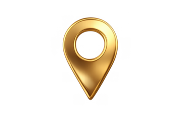 Polished golden 3d map pin icon marking location with luxurious gps navigation pointer symbol