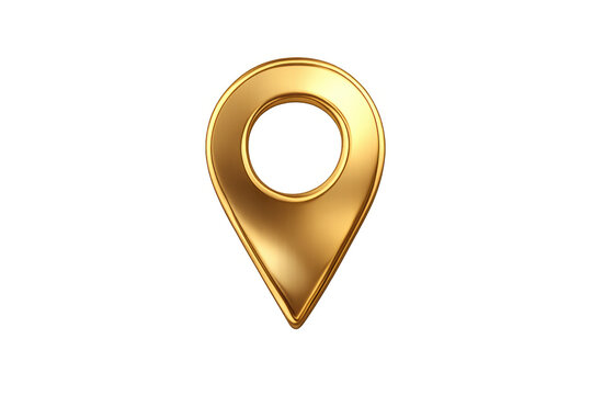 Polished golden 3d map pin icon marking location with luxurious gps navigation pointer symbol