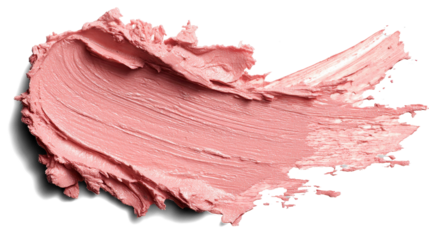 Light pink cosmetic cream smear swatch, silky smooth texture, blush cream stroke isolated on a white background. Transparent background