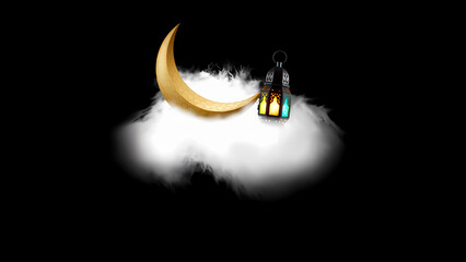 Ethereal Night Scene with Crescent and Lantern