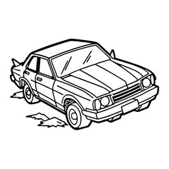 Silhouette of crashed car isolated on a white background