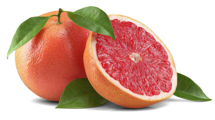 Organic grapefruit slices on white background