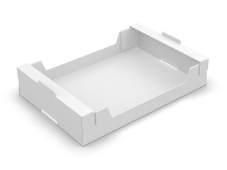 Blank Cardboard Tray Packaging Mockup Isolated on White Background, 3D Render.