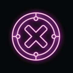 Obraz premium Neon pink cross sign is glowing on a black background