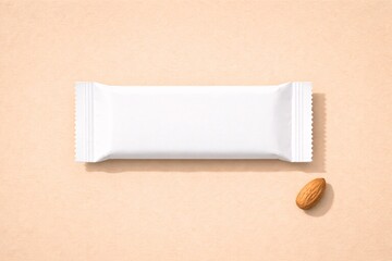 Blank Snack Bar Wrapper Mockup with Almond on Neutral Background for Packaging Design