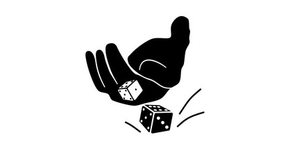 Hand Rolling Dice symbol, black isolated silhouette