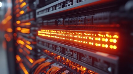 Server rack with blinking lights.