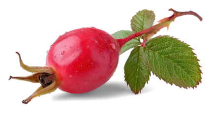 Rose hip with leaf on white