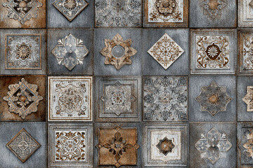 intricate decorative vintage mosaic tiles with floral patterns