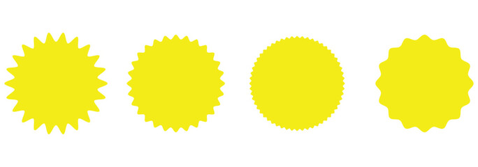 Set of four black star icons. Each star icon is unique. Black star designs vary in shape. Simple black star graphics for decoration or design. Festive