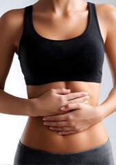 Stomach health concept, Woman hand on belly for healthy probiotic microflora with health, microflora, bowel, stomach, healthy, probiotic, 