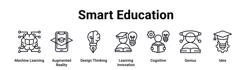 Smart Education web banner icon vector illustration concept for education with icon of Machine Learning, Augmented Reality, Design Thinking, Learning Innovation, Cognitive.