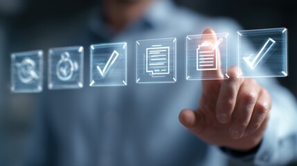 Person selecting icons with transparent alpha