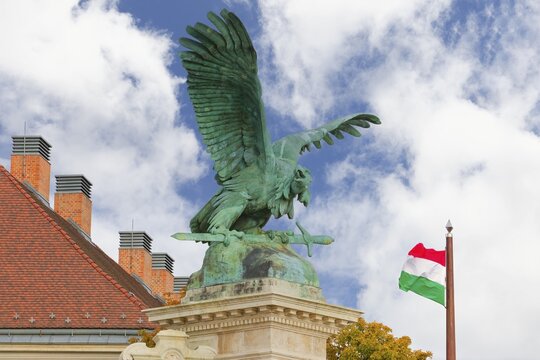Buda Castle, Mythological Turul bird statue, Budapest, Hungary