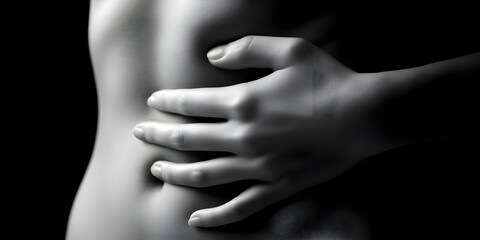 Stomach health concept, Woman hand on belly for healthy probiotic microflora with microflora, bowel, stomach, probiotic, health,  healthy