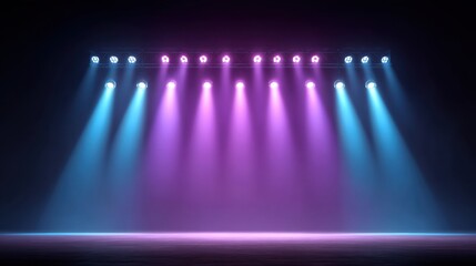 Vibrant Stage Lighting Display with Purple and Blue Lights Creating a Stunning Visual Effect for Concerts and Events