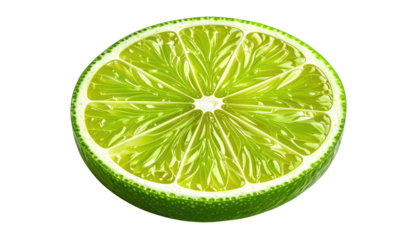 Close-up of a perfectly sliced citrus fruit half. Radiant green hue reveals intricate internal structures. Ideal for culinary use and vibrant visuals