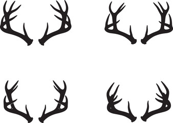 A set of four black silhouette deer antlers on a white background