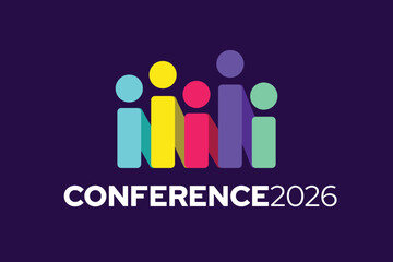 Simple Flat Colorful People Figures Conference Logo Template for Your Event, Conference, or Consultant. Modern Colorful Logo Template Ready For Use.Diversity Initial Logo