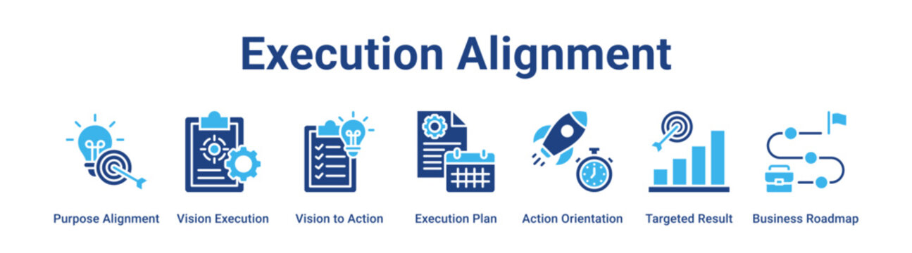 Execution Alignment web banner icon vector illustration concept for business with icon of Purpose Alignment, Vision Execution, Vision to Action, Execution Plan, Action Orientation, Targeted Result.