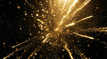 Abstract Golden Firework Explosion Background - Magical Gold Glitter Dust and Sparks on Black