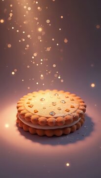 Tampilan dekat kue kering di atas permukaan ungu.