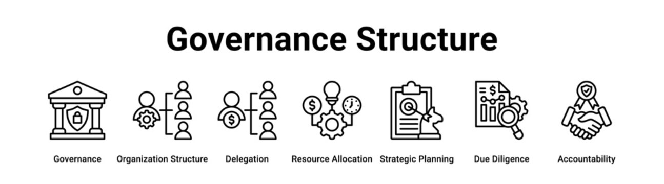 Governance Structure web banner icon vector illustration concept for business with icon of Governance, Organization Structure, Delegation, Resource Allocation, Strategic Planning, Due.