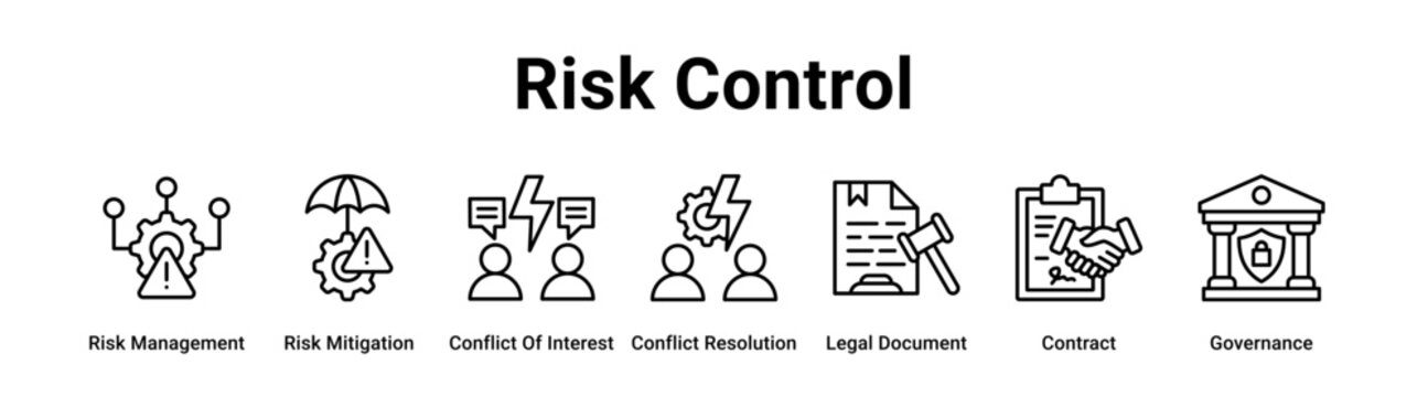 Risk Control web banner icon vector illustration concept for business with icon of Risk Management, Risk Mitigation, Conflict Of Interest, Conflict Resolution, Legal Document.