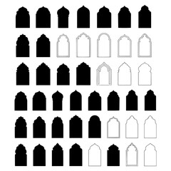 Islamic shape window frame in flat style . Collection of oriental style Islamic ramadan kareem and eid mubarak windows and arches with modern style design, door mosque, mosque dome