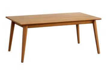 Mid-century modern oak dining table with wooden finish, minimalist design, elegant furniture piece, isolated with transparent background