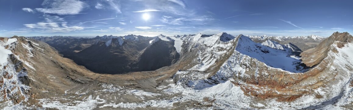 Glacier Gurgler Ferner and Hinterer Spiegelkogel, Ramoljoch, alpine panorama, aerial view, mountains in &Ouml;tztal, &Ouml;tztal Alps, Tyrol, Austria