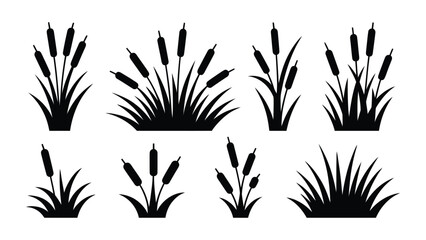 Set of cattail silhouettes in various sizes and arrangements