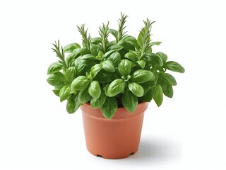 Fototapeta premium Lush green herbs in a terracotta pot for cooking and gardening