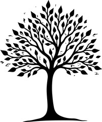 Obraz premium Majestic Tree with Full Canopy SilhouetteFlourishing Tree of Life Black IllustrationSpreading Branches Tree Silhouette Design