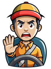 Obraz premium Angry driver gesturing aggressively while driving with angry expression, best for sticker and any design needs