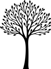 Obraz premium Majestic Tree with Full Canopy SilhouetteFlourishing Tree of Life Black IllustrationSpreading Branches Tree Silhouette Design