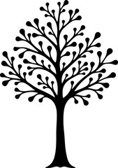 Obraz premium Majestic Tree with Full Canopy SilhouetteFlourishing Tree of Life Black IllustrationSpreading Branches Tree Silhouette Design