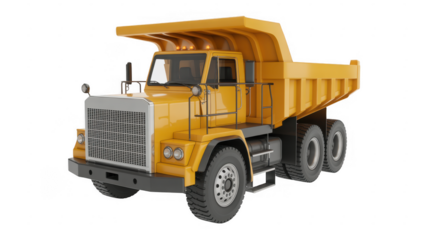 Yellow dump truck isolated vehicle isolated on a transparent background