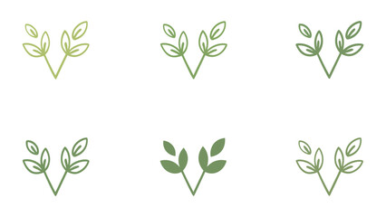 Minimalist leaf illustrations in various green shades