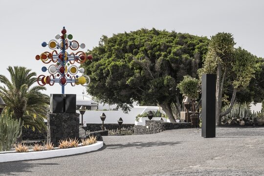 Garden in the inner courtyard of the Fundacion Cesar Manrique, Lanzarote, Canary Islands, Spain