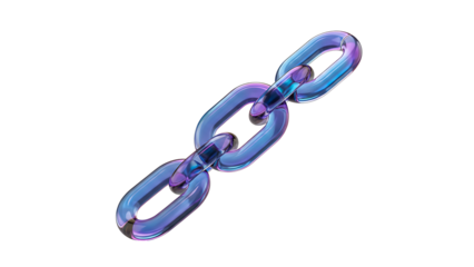 A stylized 3d rendered image of a futuristic chain link icon with iridescent colors isolated on transparent background