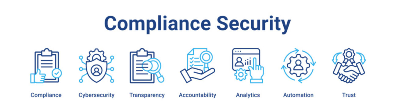 Compliance Security web banner icon vector illustration concept for business with icon of Compliance, Cybersecurity, Transparency, Accountability, Analytics.