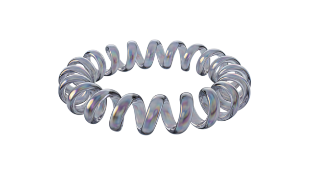 A mesmerizing circular spiral object with iridescent reflections on a solid black background isolated on transparent background - Powered by Adobe