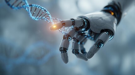Robot hand touching dna strand