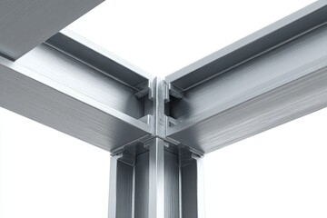 Close-up of metallic construction framework joint against white backdrop