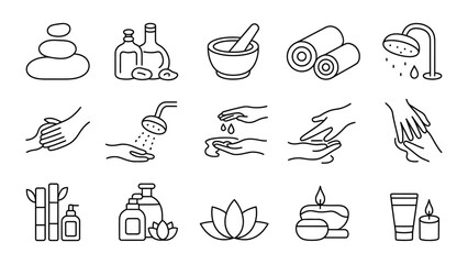 Spa and wellness icons for relaxation and self care
