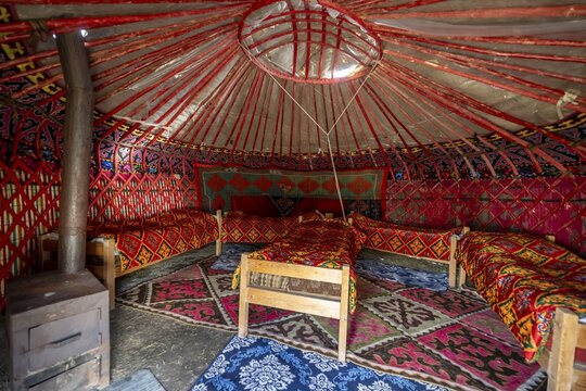 Interior photo, traditional yurt, Kyrgyzstan
