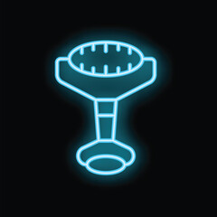 Blue glowing neon sign of a modern electric monowheel on a black background © ylivdesign