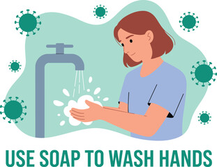 Woman washing hands with soap under running water for hygiene and virus prevention healthcare illustration personal sanitation coronavirus protection concept for medical advertising health awareness c