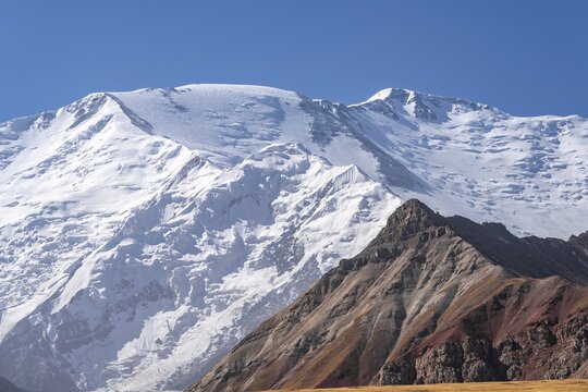 Glacier and snow, mountain and summit of Lenin Peak, Osh Province, Kyrgyzstan
